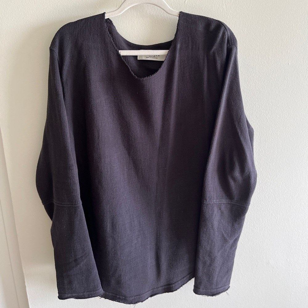 YoungLA Charcoal Wide Neck Waffle Long Sleeve Top